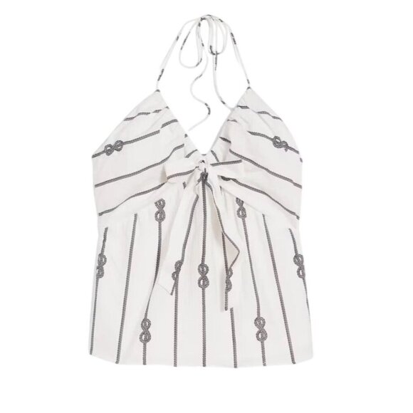 White House Black Market Tops - Neutral Halter Top White 6 Nautical Rope Flowy Coastal Resort Preppy Chic Artsy